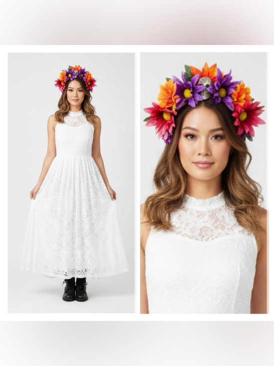 Hand Crafted Accessories - Bridal Till Death Do Us Part Flower Crown Handmade Skull Flower Crown